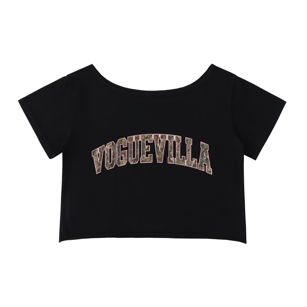 Black Camo VV Off The Shoulder Cotton T-Shirt