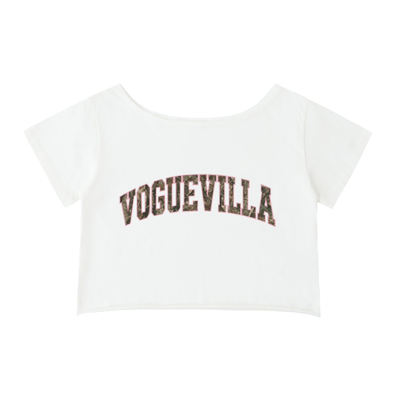 White Camo VV Off The Shoulder Cotton T-Shirt