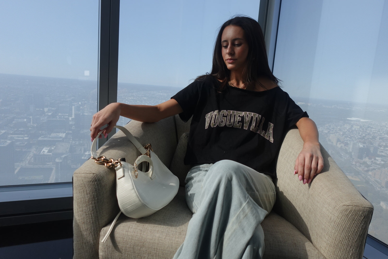 Black Camo VV Off The Shoulder Cotton T-Shirt