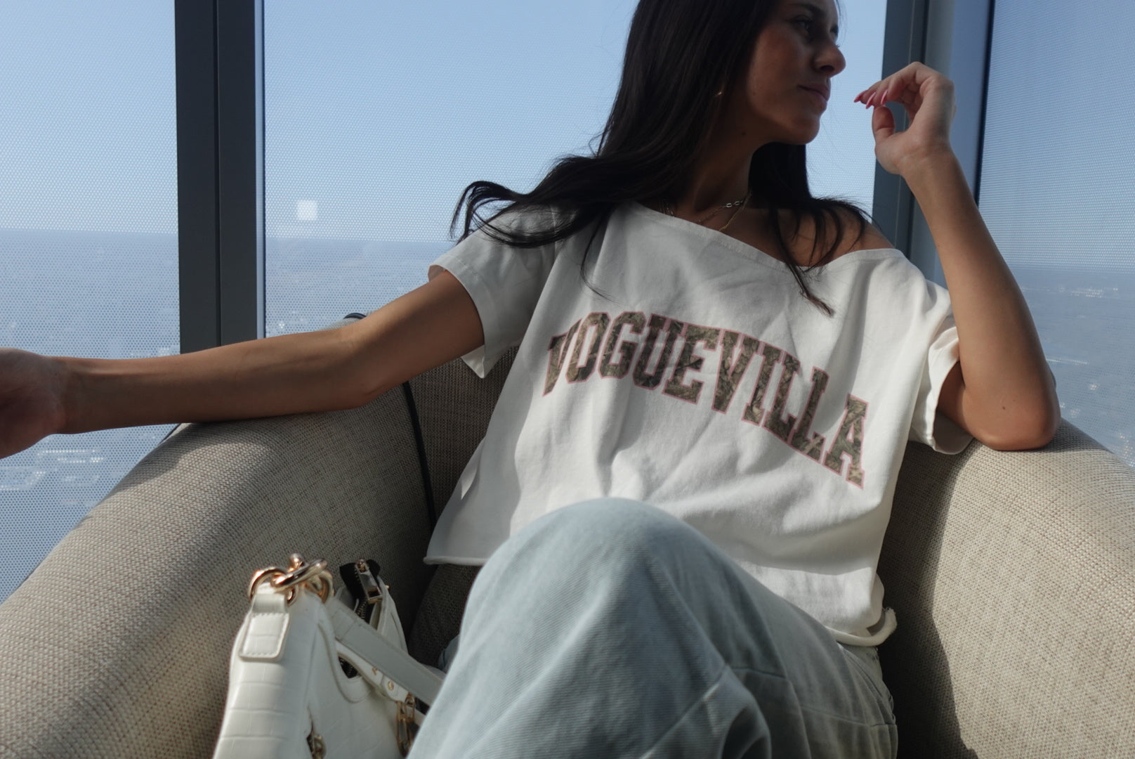 White Camo VV Off The Shoulder Cotton T-Shirt