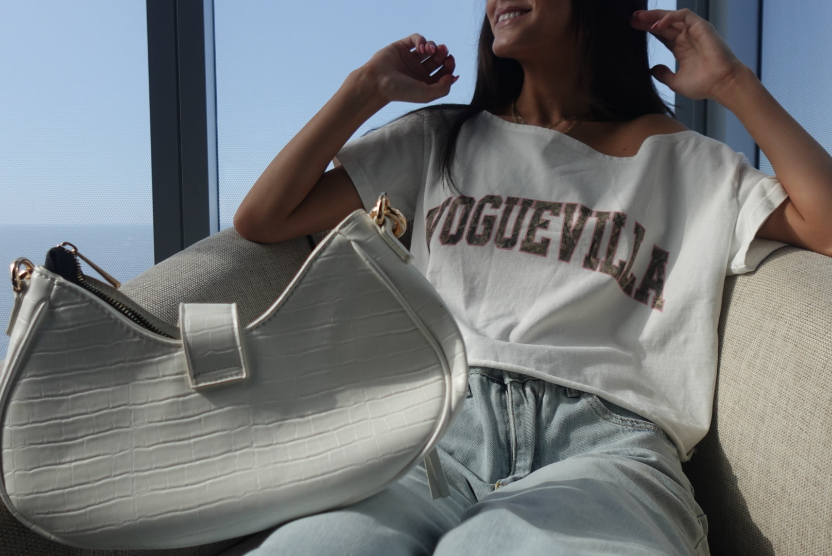 White Camo VV Off The Shoulder Cotton T-Shirt