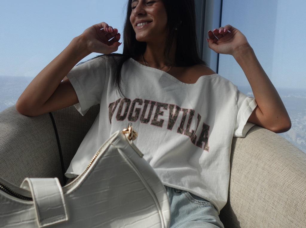 White Camo VV Off The Shoulder Cotton T-Shirt