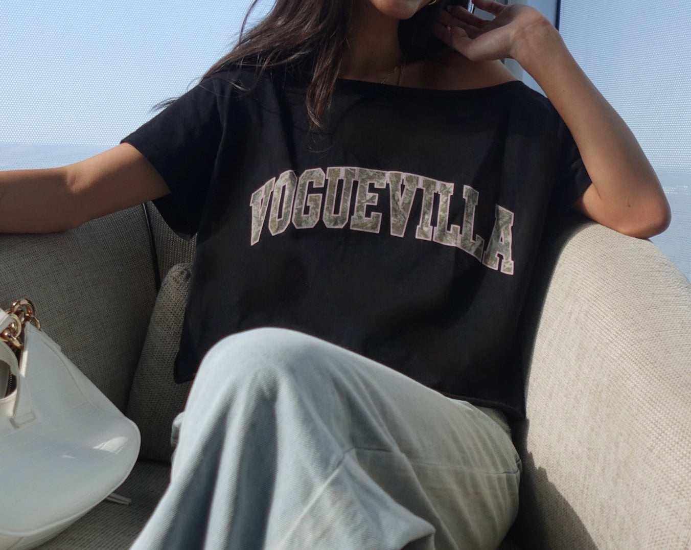 Black Camo VV Off The Shoulder Cotton T-Shirt